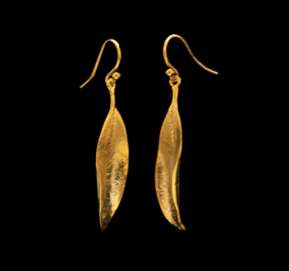 Eucalyptus Single Leaf Gold Wire Earrings | Michael Michaud | 4014V | Nature Jewelry 