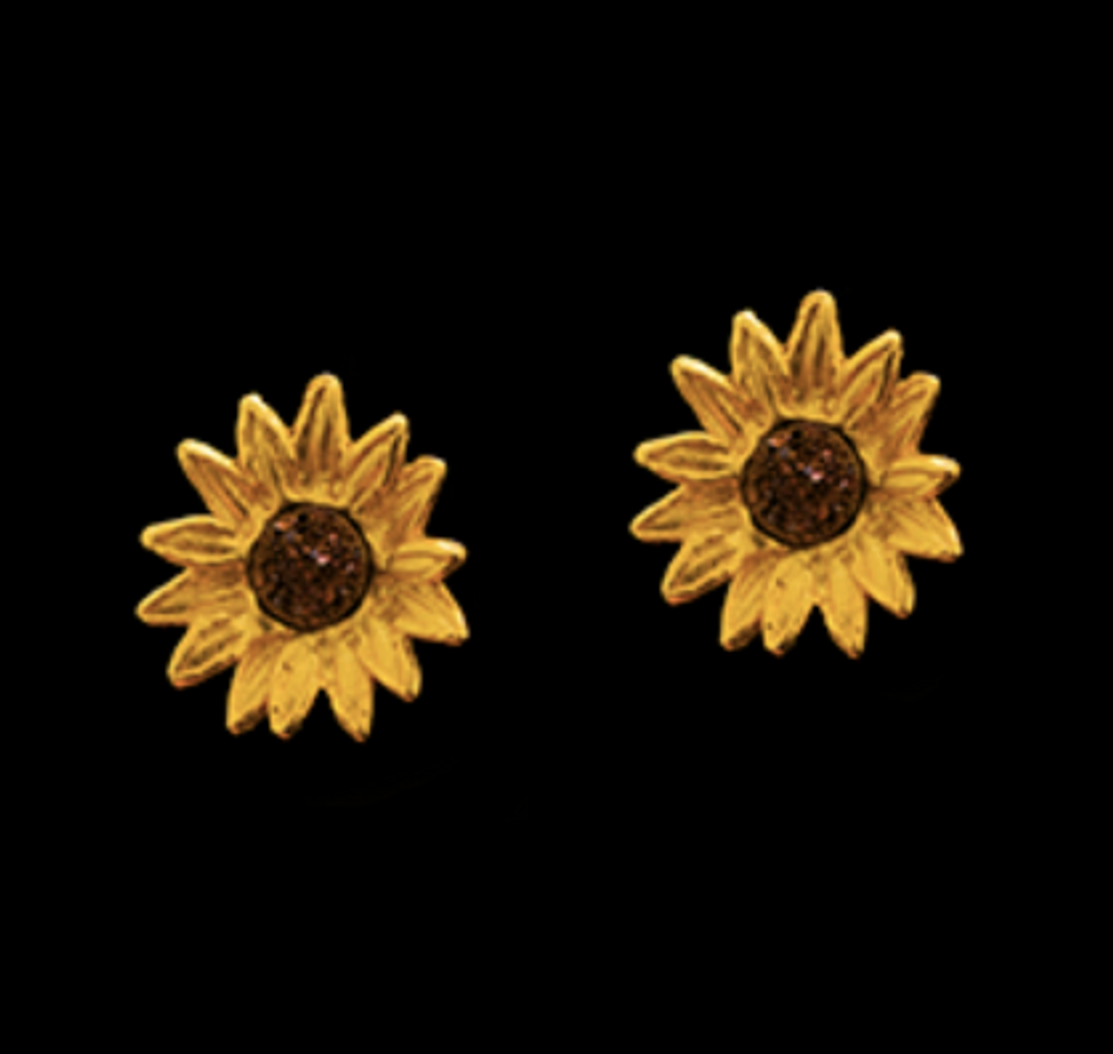 Gold Sunflower Post Earrings | Michael Michaud | 4979V | Nature Jewelry 