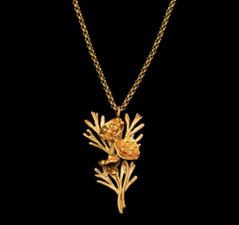 California Poppy 16" Adjustable Gold Pendant Necklace | Michael Michaud | 8259V | Nature Jewelry 