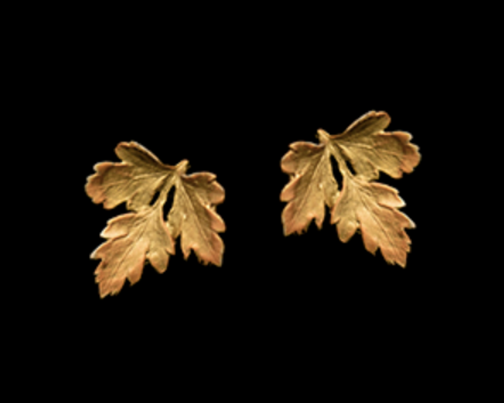 Parsley Leaf Gold Post Earrings | Michael Michaud | 3086V | Nature Jewelry