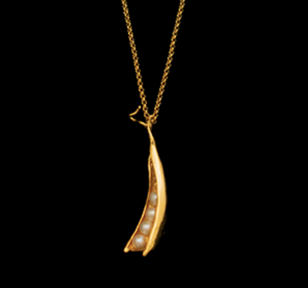 Pea Pod 4 Pearl 16" Adjustable Gold Pendant Necklace | Michael Michaud | 7839V | Nature Jewelry