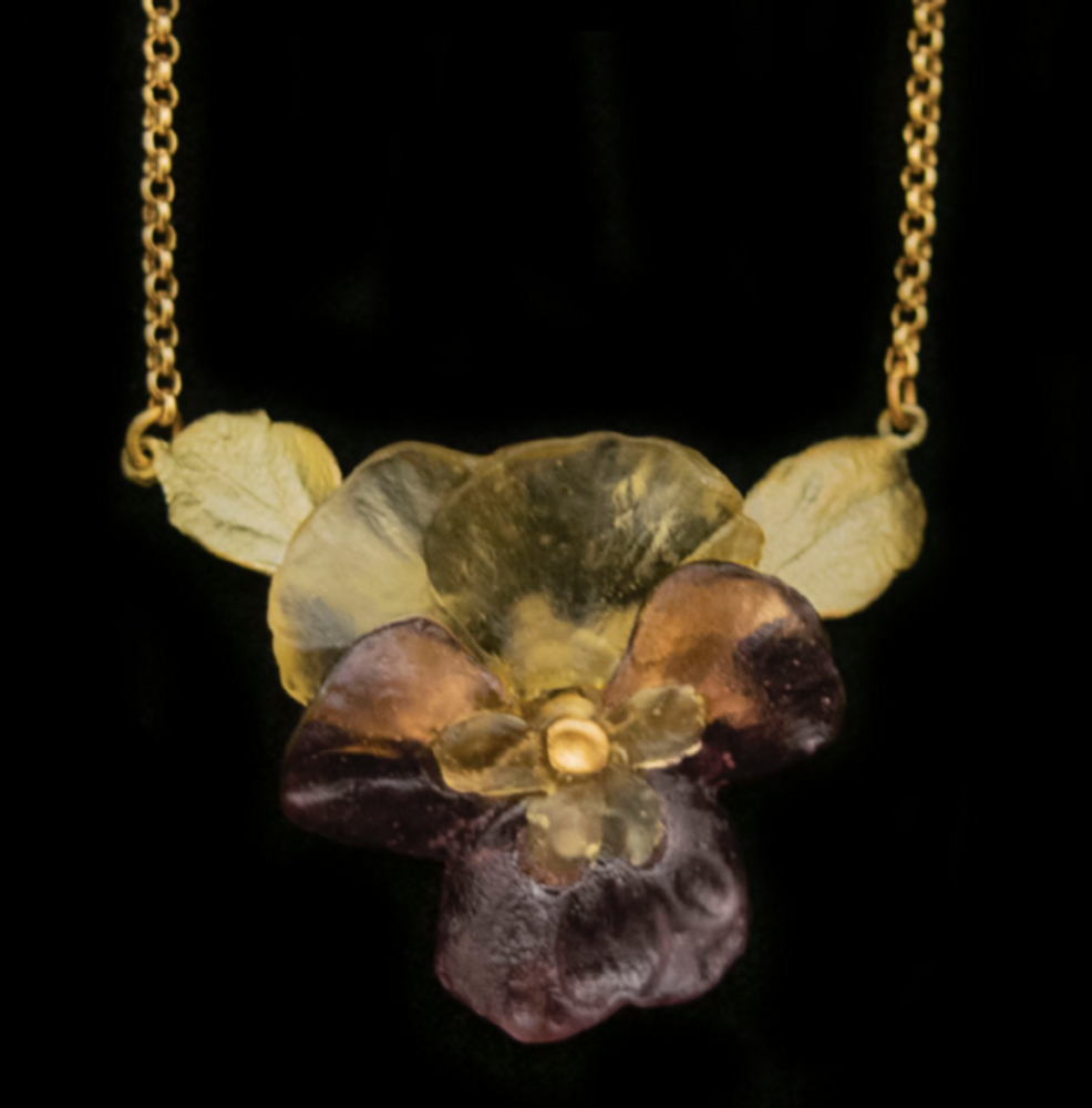 Pansies Flower Leaf 16" Adjustable Pendant Necklace | Michael Michaud | 9338BZ | Nature Jewelry