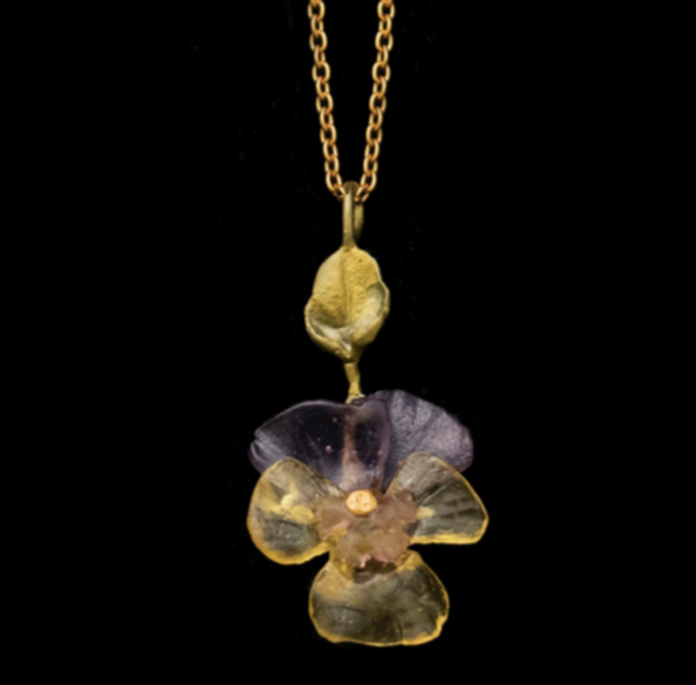 Pansies 16" Adjustable Dainty Pendant Necklace | Michael Michaud | 9339BZ | Nature Jewelry