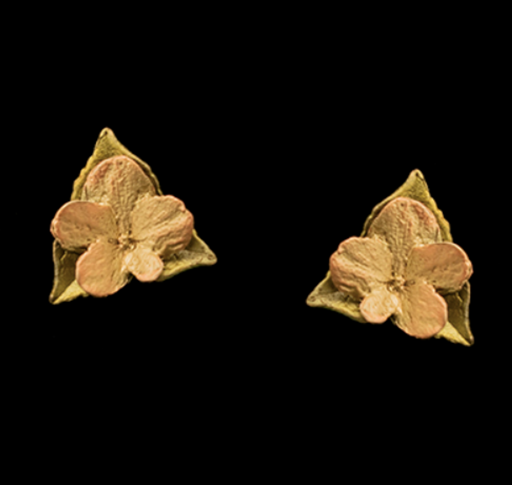 Hydrangea and Leaf Post Earrings | Michael Michaud Jewelry | 3564BZ