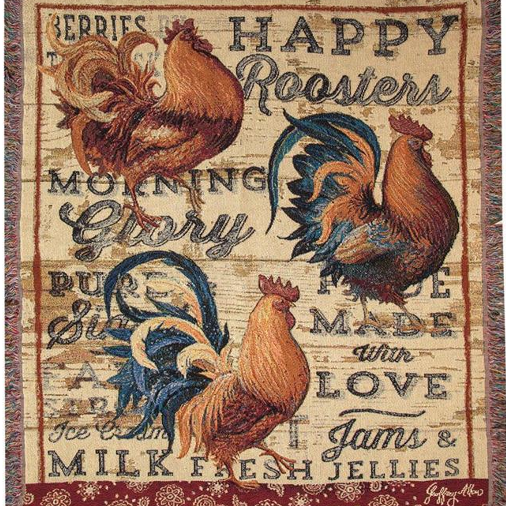 Wood Backed Rooster Tapestry Throw Blanket | Manual Woodworkers | ATWBR