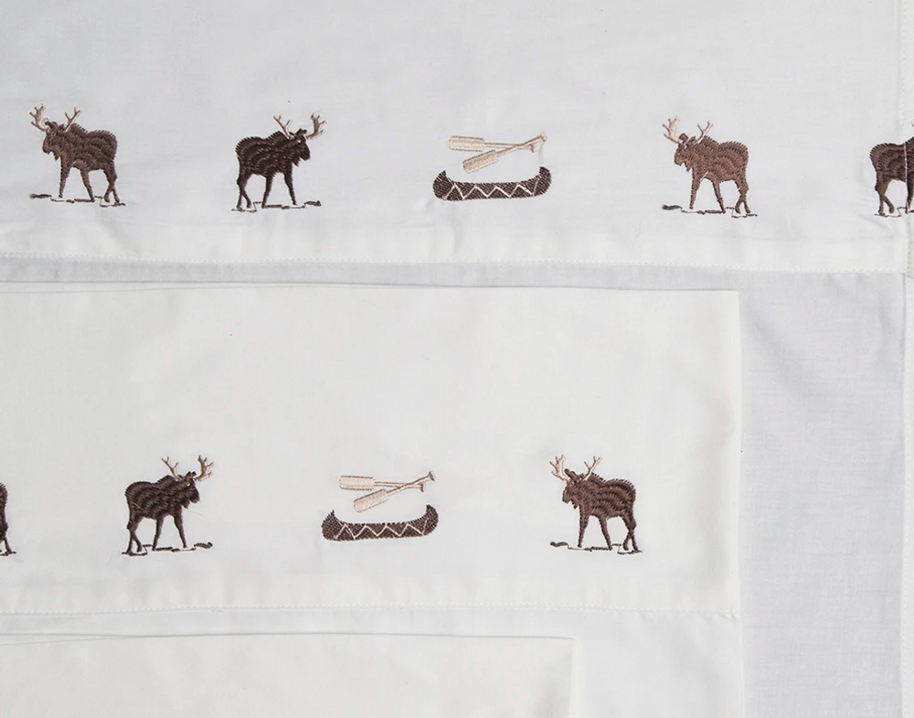 Embroidered Moose King Cotton Sheet Set | Carstens | JS201-K 