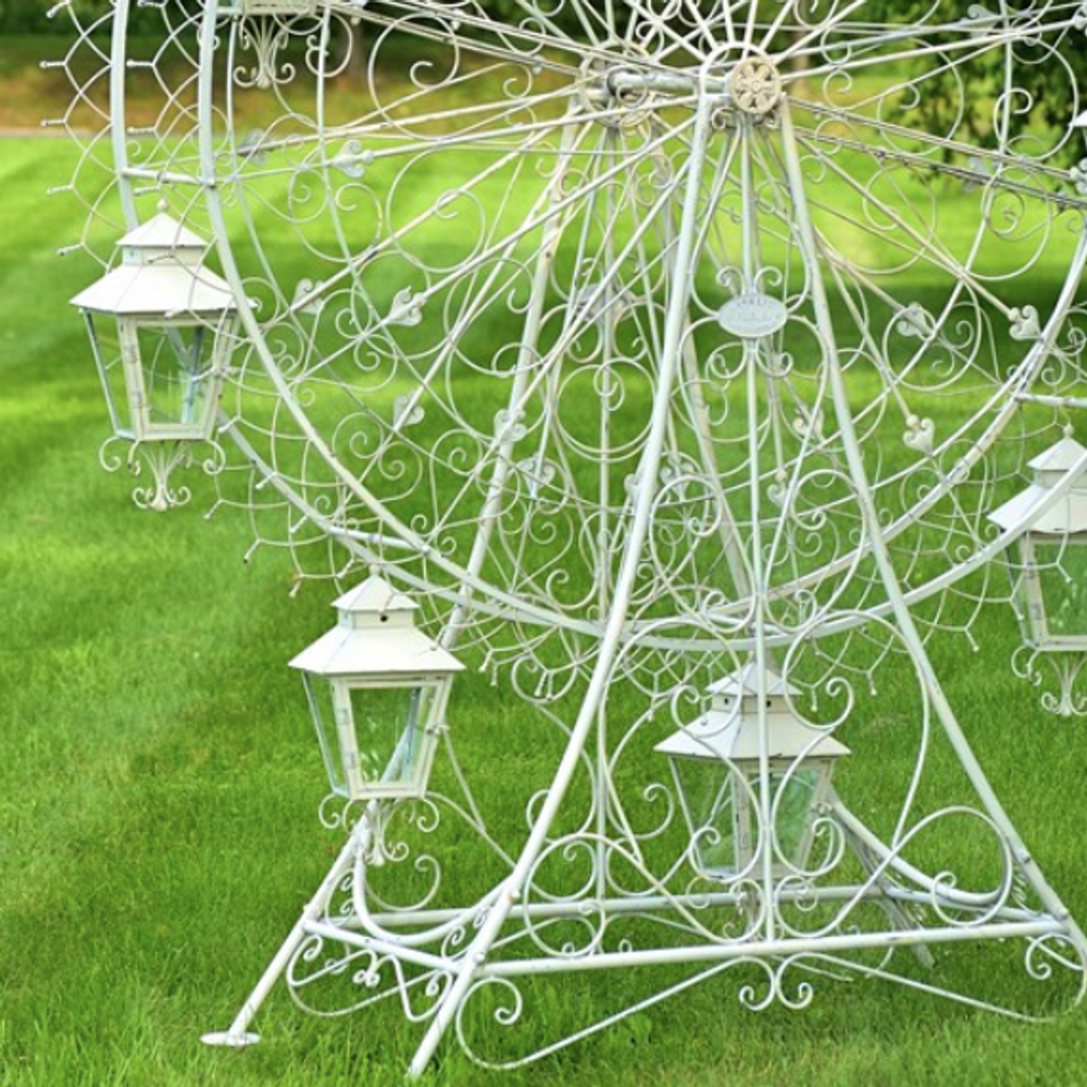 Iron Ferris Wheel "Atlantic" with Hanging Lanterns Garden Statue | Zaer International | ZR170810-WH
