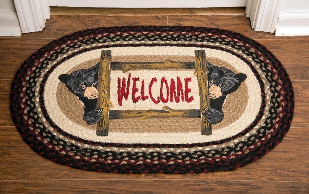 Bear Welcome Oval Braided Rug | Capitol Earth Rugs | OP-344