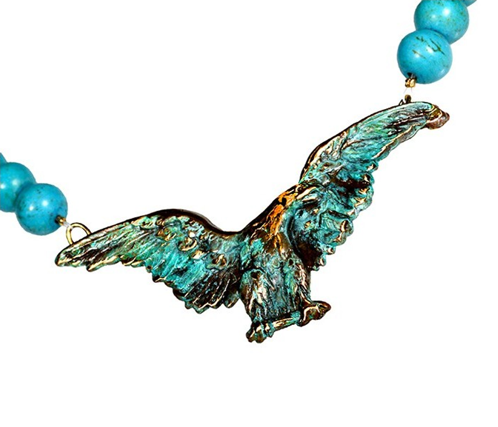 Eagle Verdigris Patina Solid Brass Turquoise Necklace | Elaine Coyne Jewelry | ECGEP2N