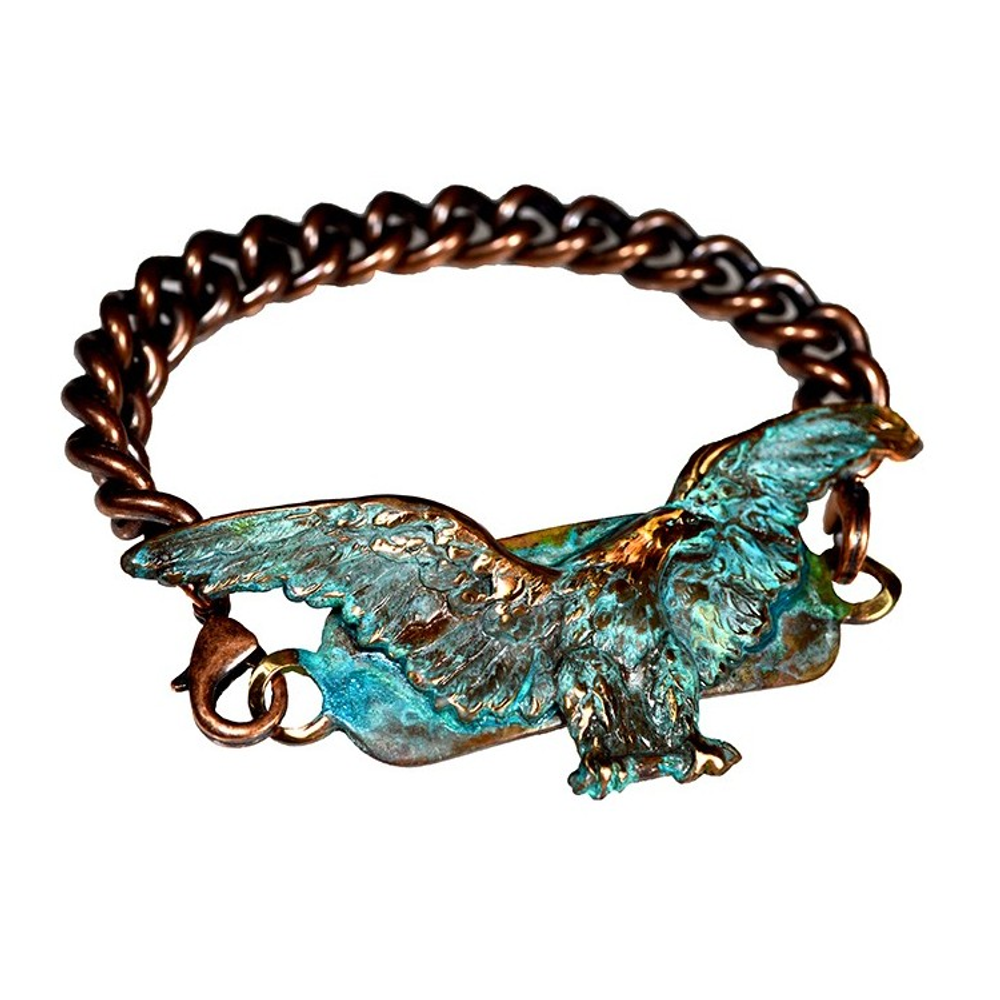 Eagle Verdigris Patina Solid Brass Rockband Bracelet | Elaine Coyne Jewelry