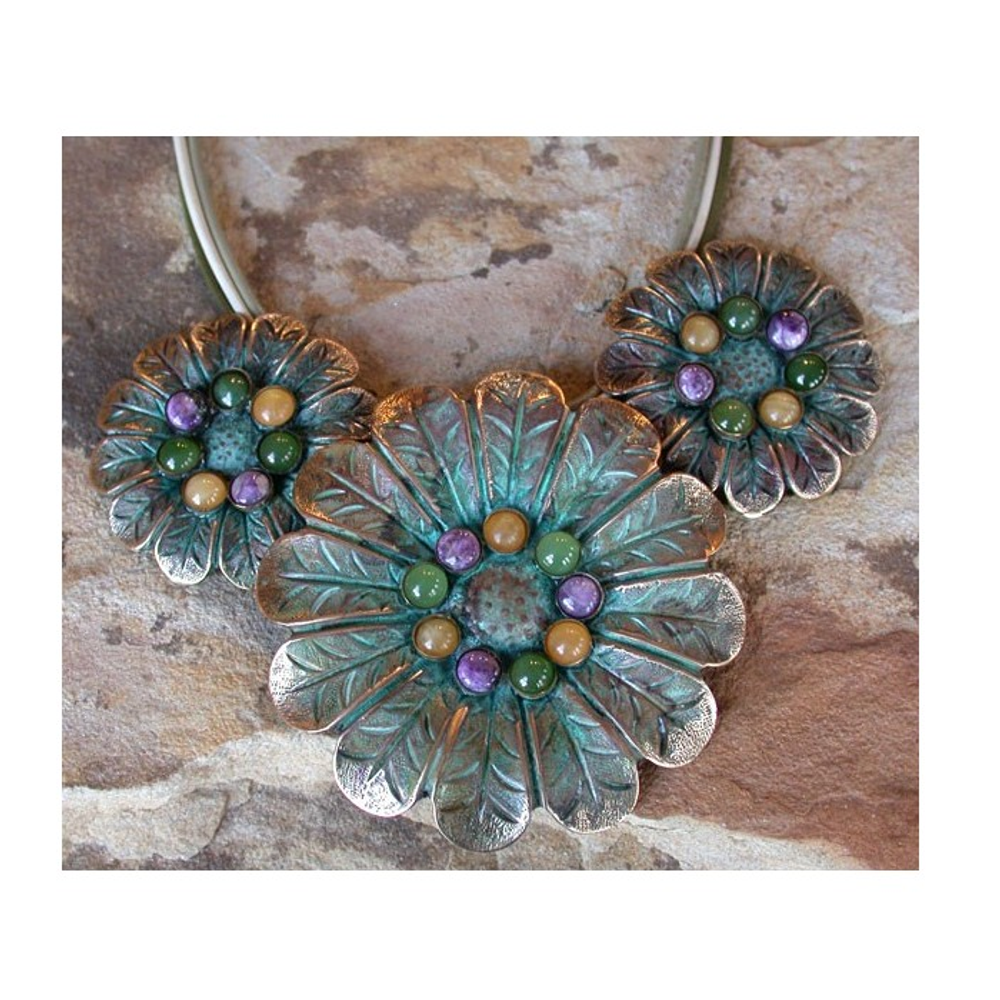 Zinnia Flower Verdigris Brass Pendant Necklace | Elaine Coyne Jewelry | ECGNAP884N