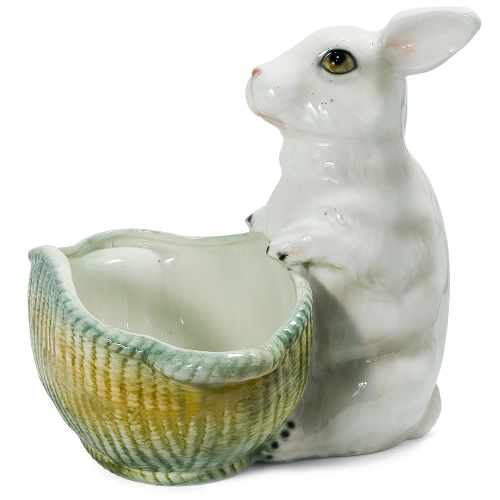 Bunny with Basket Ceramic Sculpture | Intrada Italy | ANI2330
