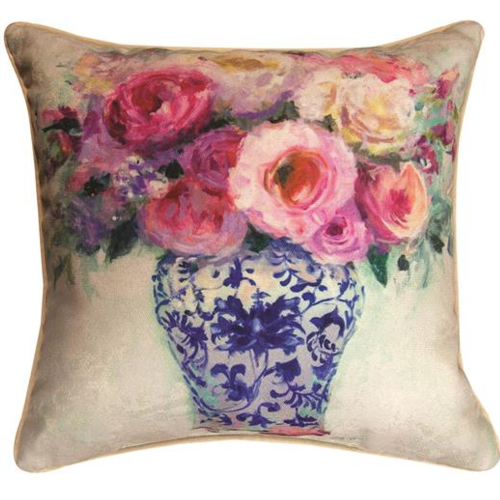 Chinoiserie Pink Roses Reversible Throw Pillow | SLPCPR