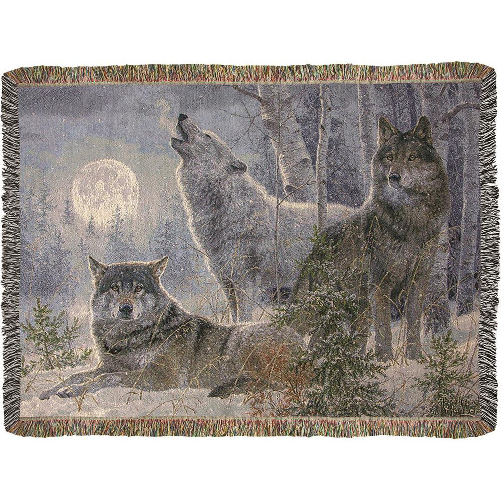 Winter Moonrise Wolves Tapestry Throw Blanket | Manual Woodworkers | ATWMW