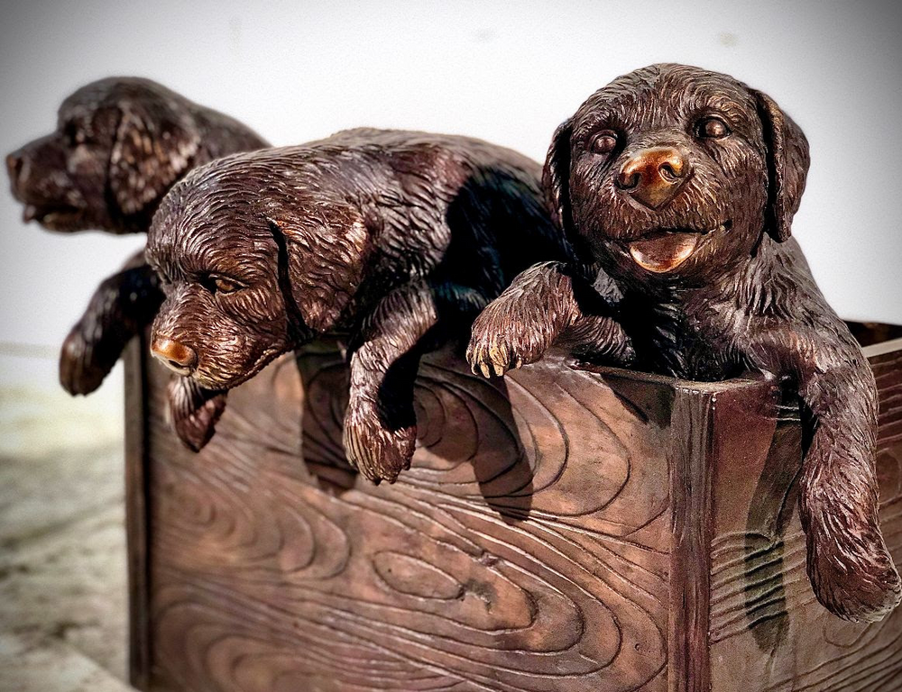 Puppies in a Box Bronze Outdoor Statue | Metropolitan Galleries | SRB25146