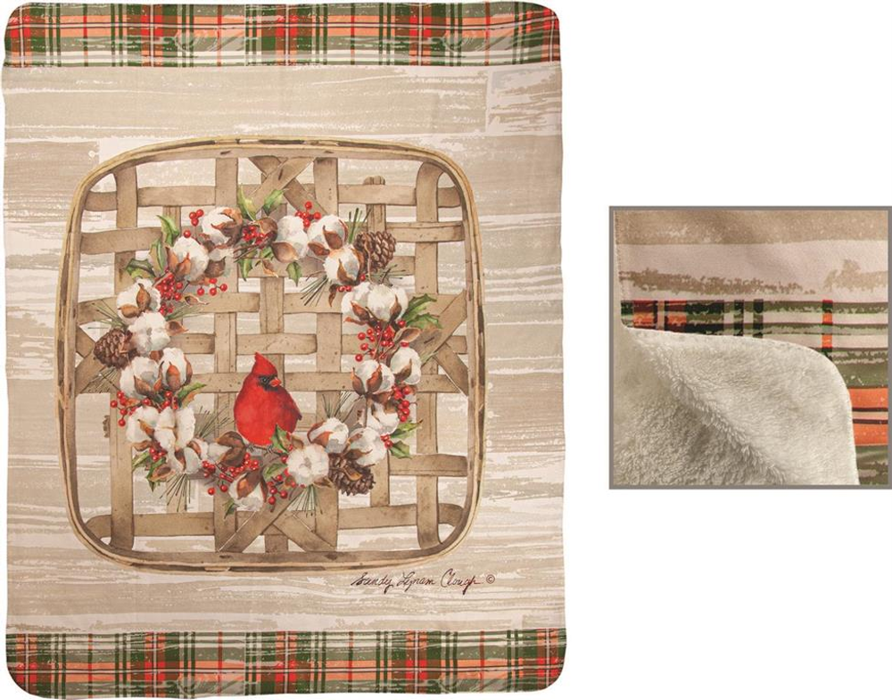 Cardinal Holly and Cotton Sherpa Fleece Blanket | MWWSAHCT