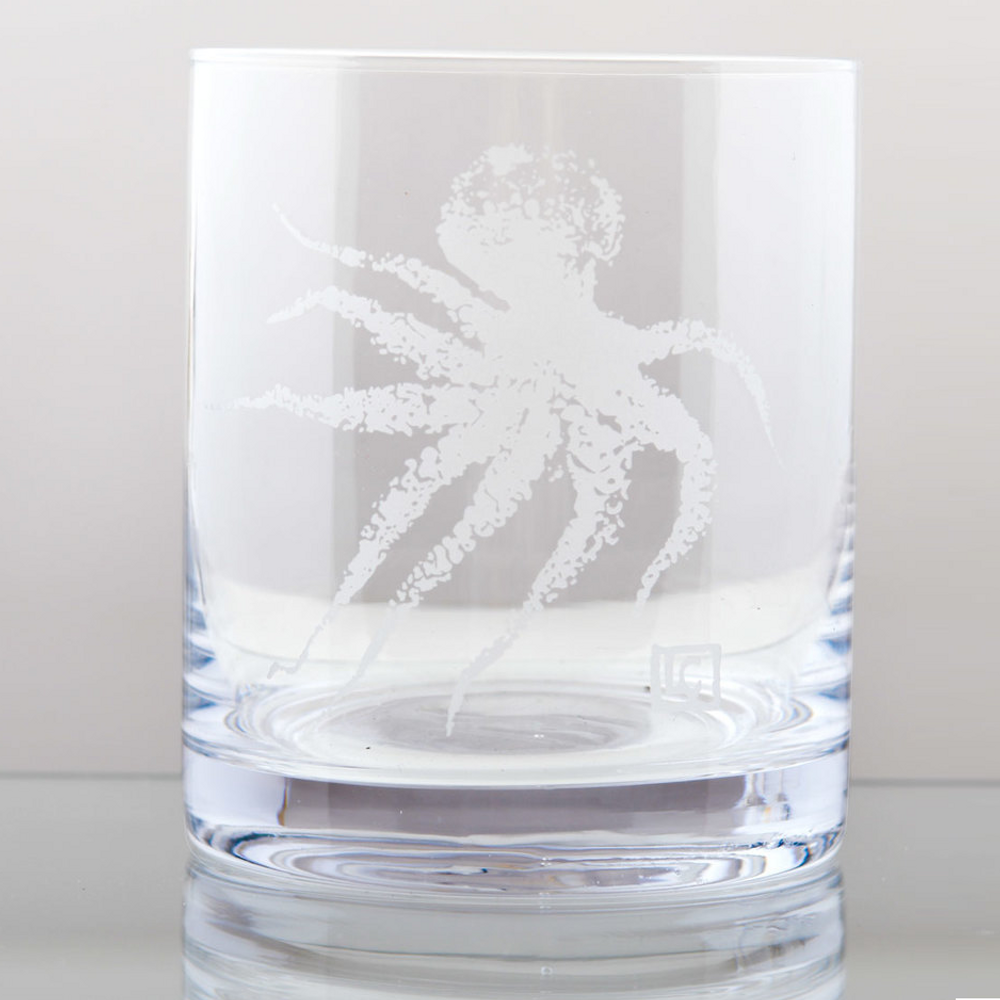 Etched Octopus Double Old Fashioned Set of 4