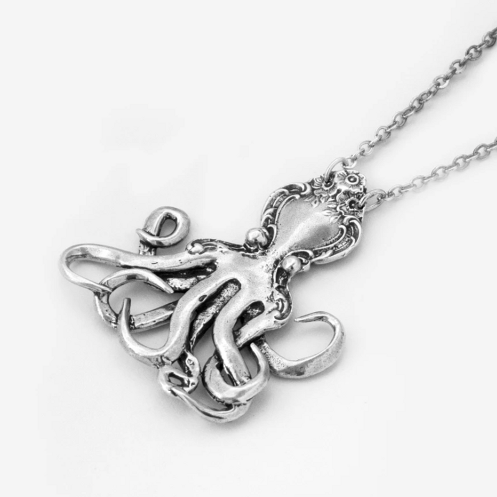 Ornate Octopus Pendant Sterling Silver Necklace | Silver Spoon Jewelry| SSJ-ND-OCTO