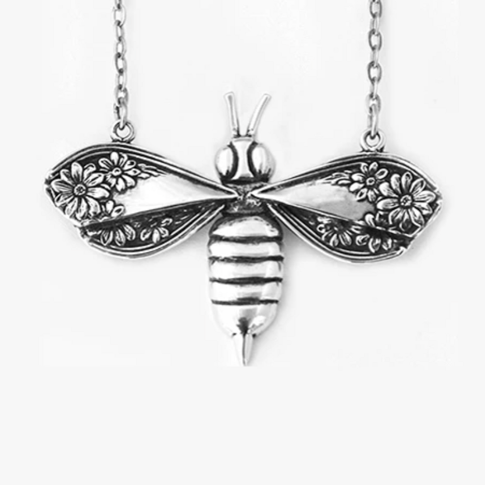 Ornate Bee Pendant Sterling Silver Necklace | Silver Spoon Jewelry| SSJ-ND-Bee