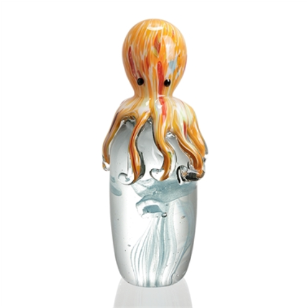 Octopus and Double Jellyfish Art Glass Sculpture - Orange | 76162