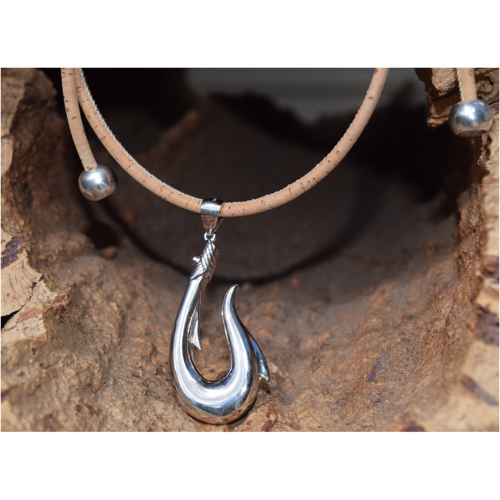 Sterling Silver Fishhook and Cork Necklace | Nature Jewelry | CTD-N118