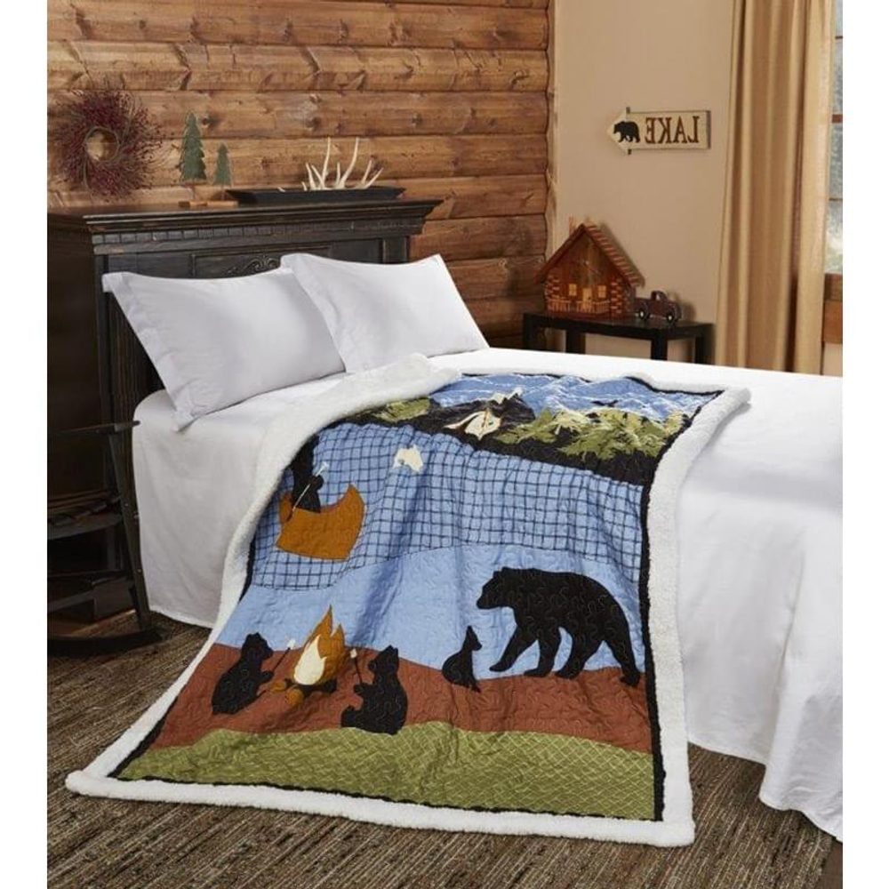 Bear Lake Primitive Quilted Sherpa Throw Blanket | DUKDQST10078