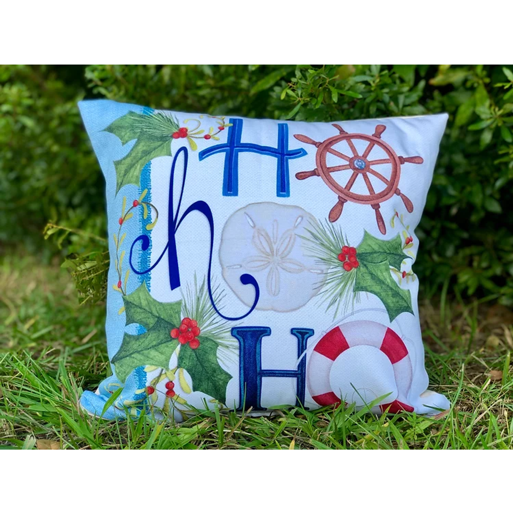 Coastal Christmas Greetings Indoor Outdoor Pillow 18x18 | Magnolia Casual | MCNT901LCS