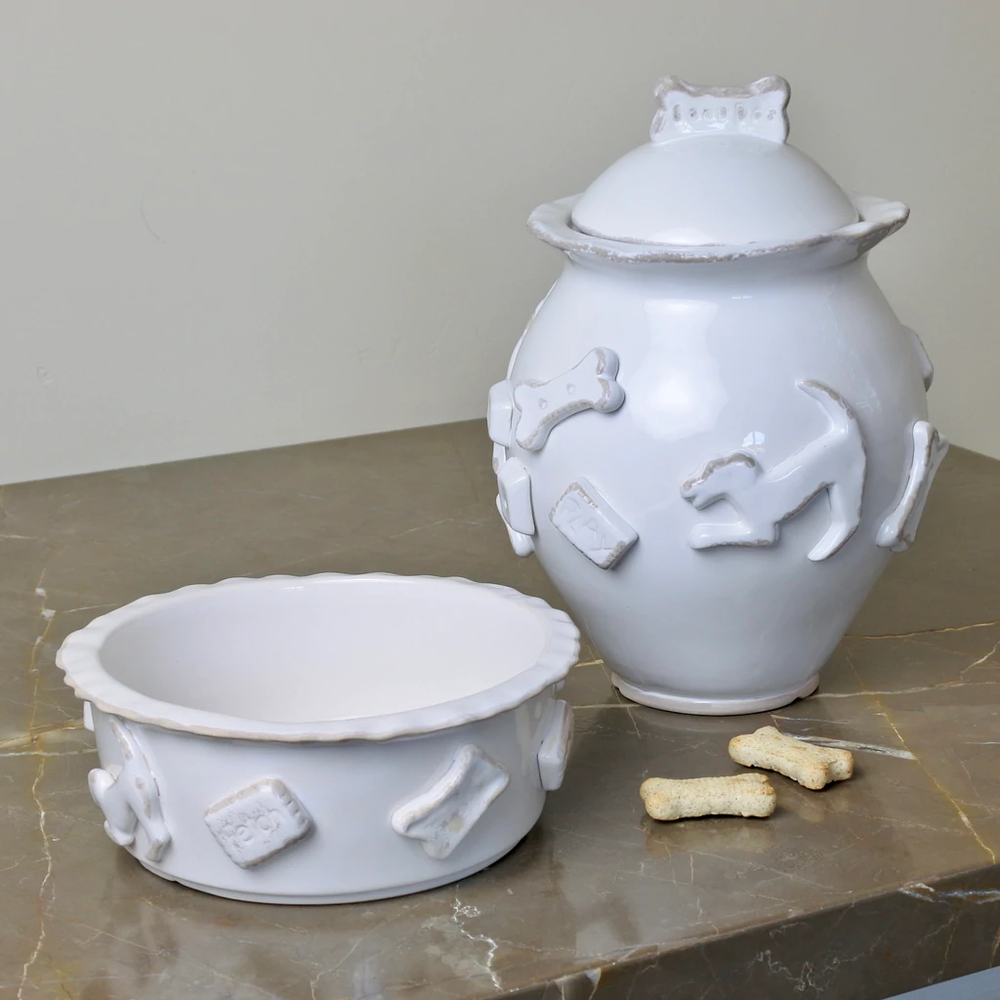 French White Stoneware Dog Treat Jar with Lid | CCEPDJW3010