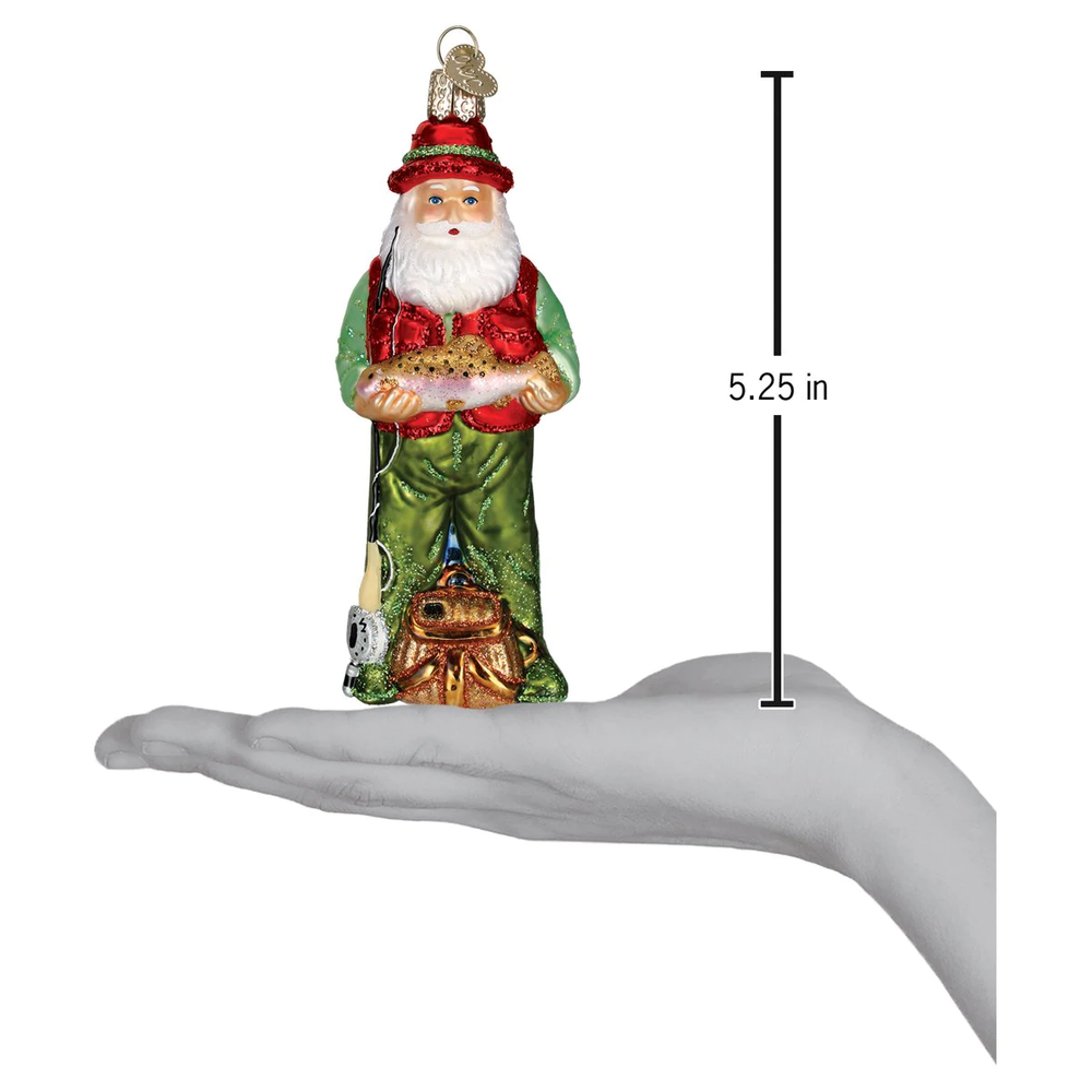 Fly Fishing Santa Glass Ornament | OWC40209