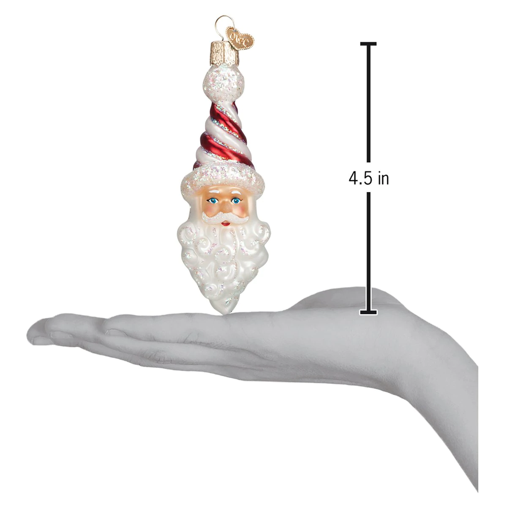 Peppermint Twist Santa Glass Ornament | OWC40269