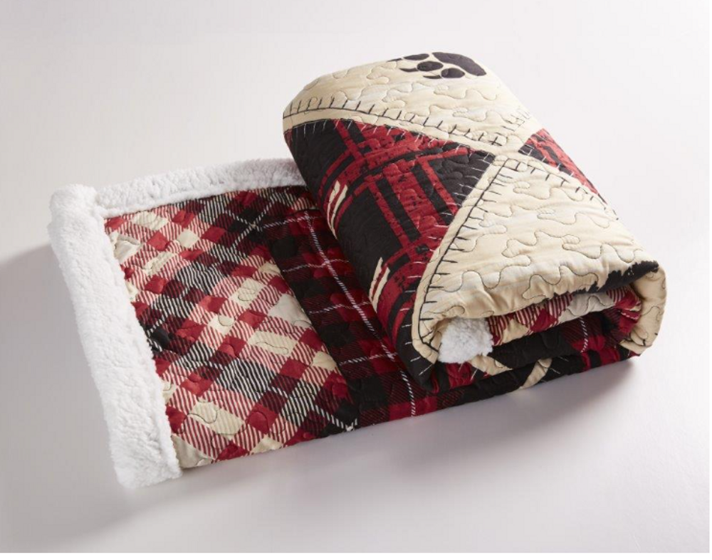 Plaid Sherpa Throw Blanket "Diamond Bear" | DQST10072