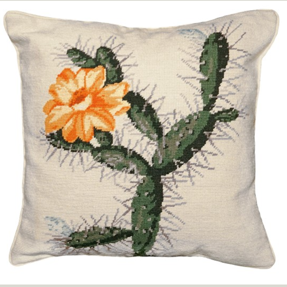 Yellow Cactus Blossom Needlepoint Pillow | Michaelian Home | MICNCU137