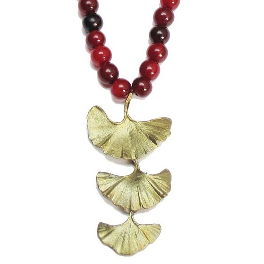 Red Horn Bead Gingko Necklace | Michael Michaud Jewelry | SS8168bzrh -2