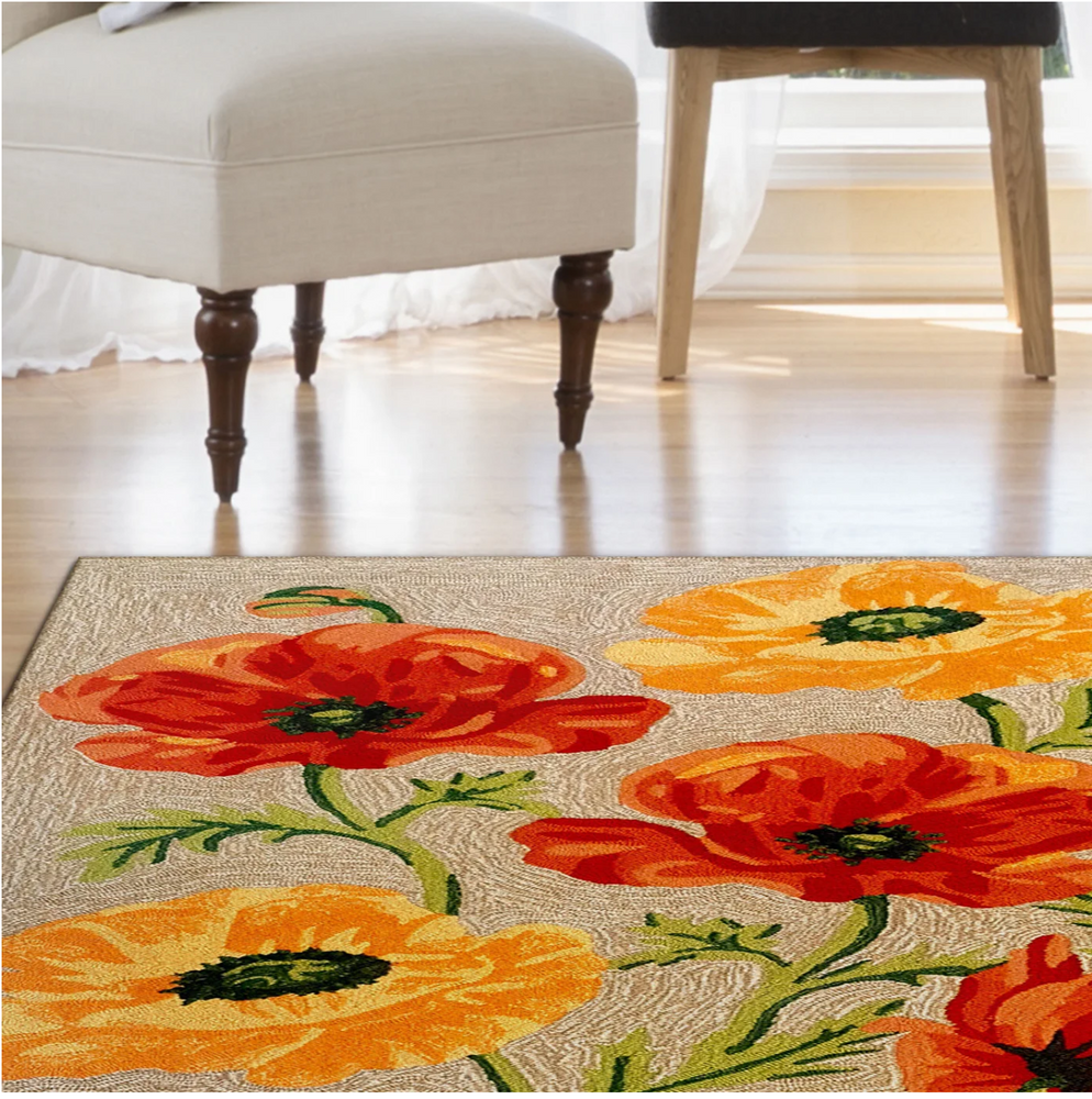 Hand Hooked Icelandic Poppies Indoor/Outdoor Rug | TGORVL57227212