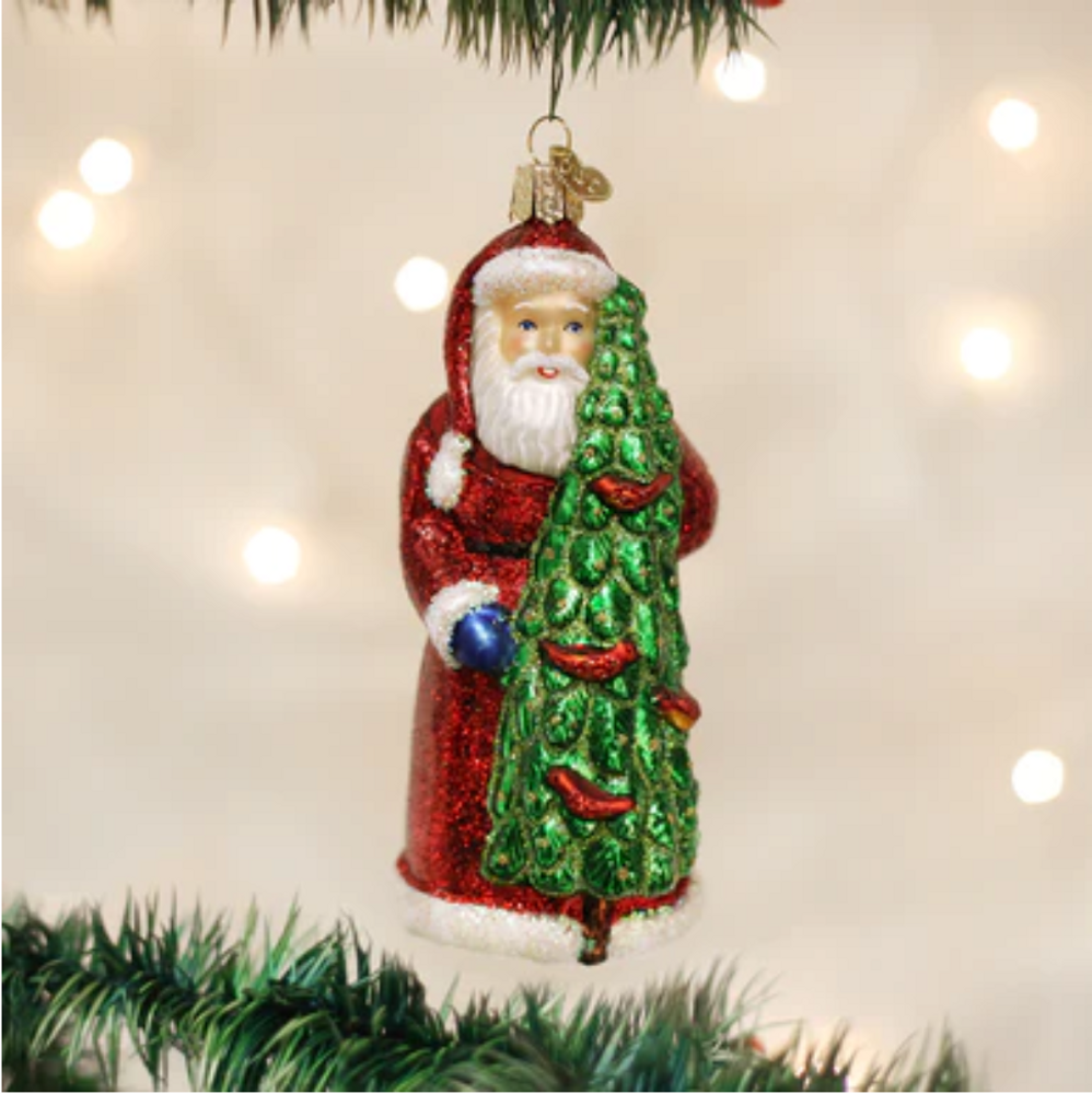 Santa With Calling Birds Glass Ornament