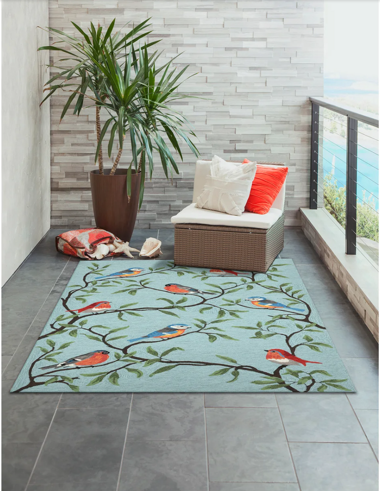 Hand Hooked Birds on Branches Indoor/Outdoor Rug