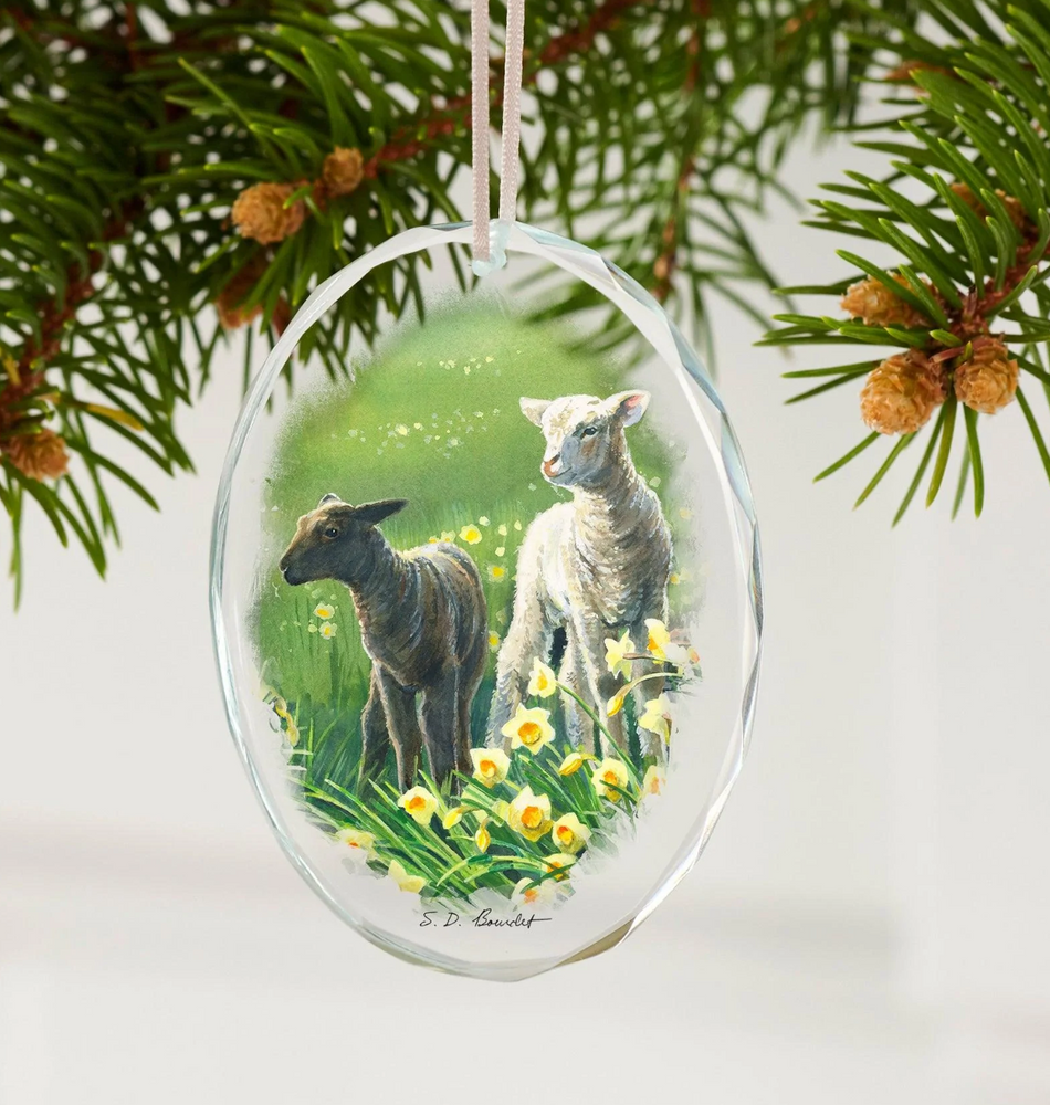 Lamb and Daffodil Crystal Ornament