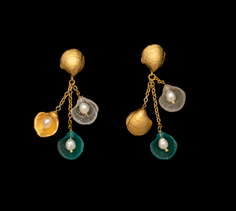 Cascading Shell Triple Drop Post Earrings