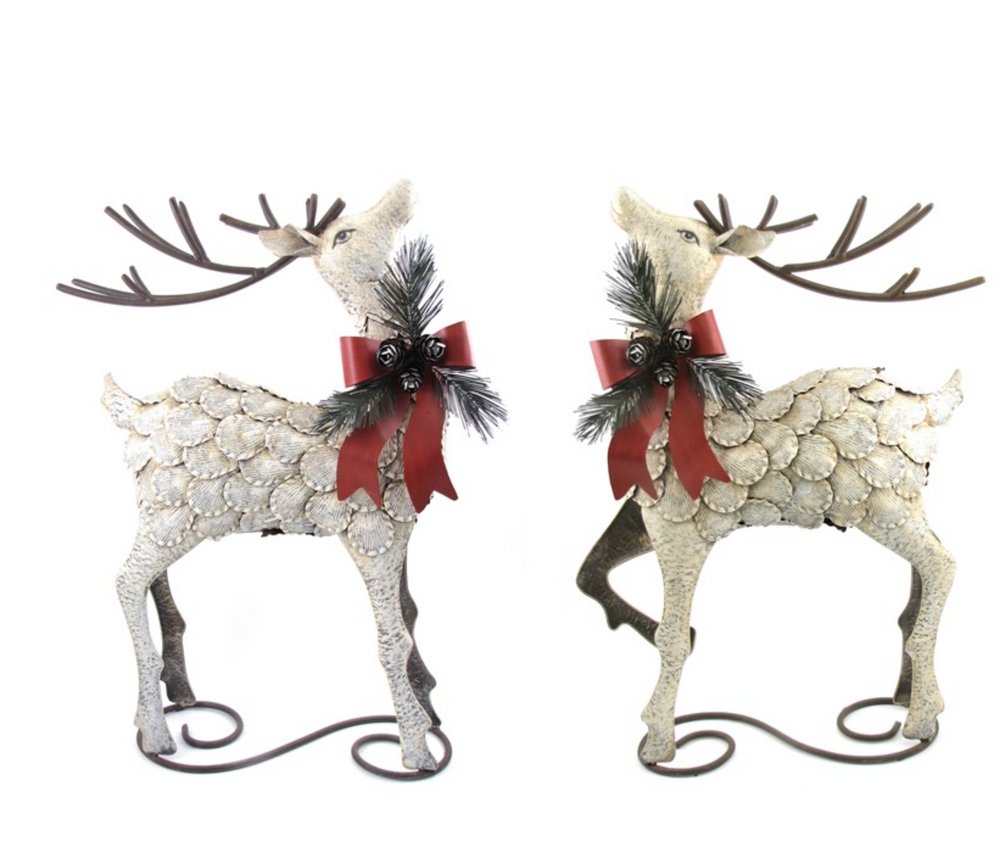 Pair of Small Iron Reindeer with Pinecone Bows