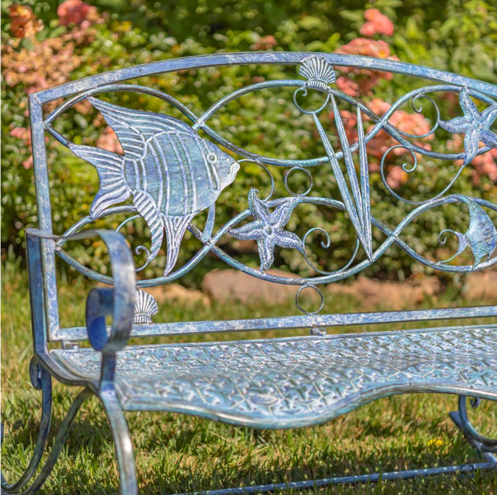 Seahorse and Fish Iron Garden Rocking Bench