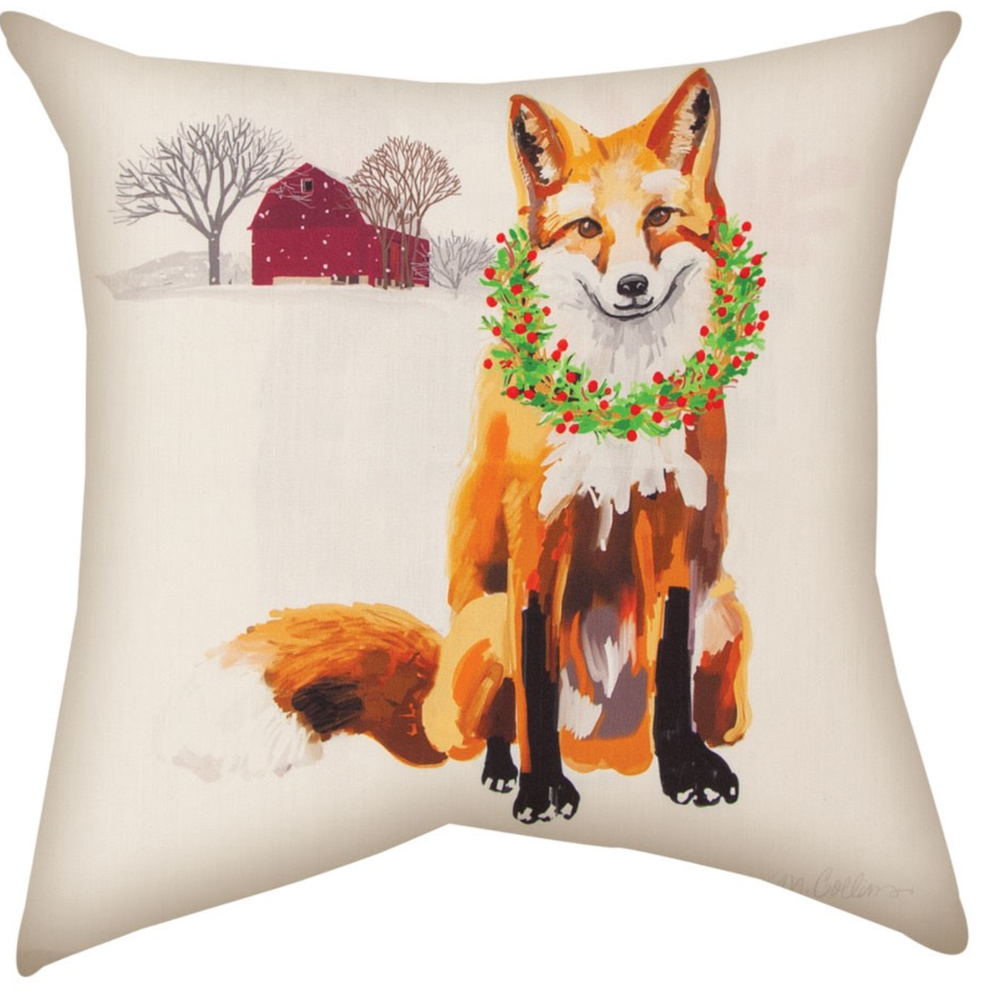 Fox/Raccoon Indoor/Outdoor Pillow "Woodland Greeter" 