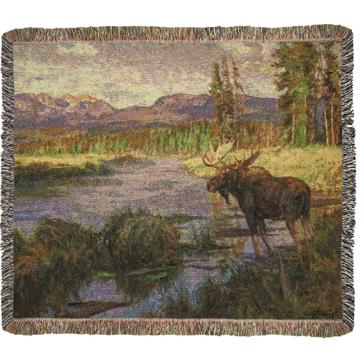 Manual Woodworkers Moose at Dawn Tapestry Throw Blanket