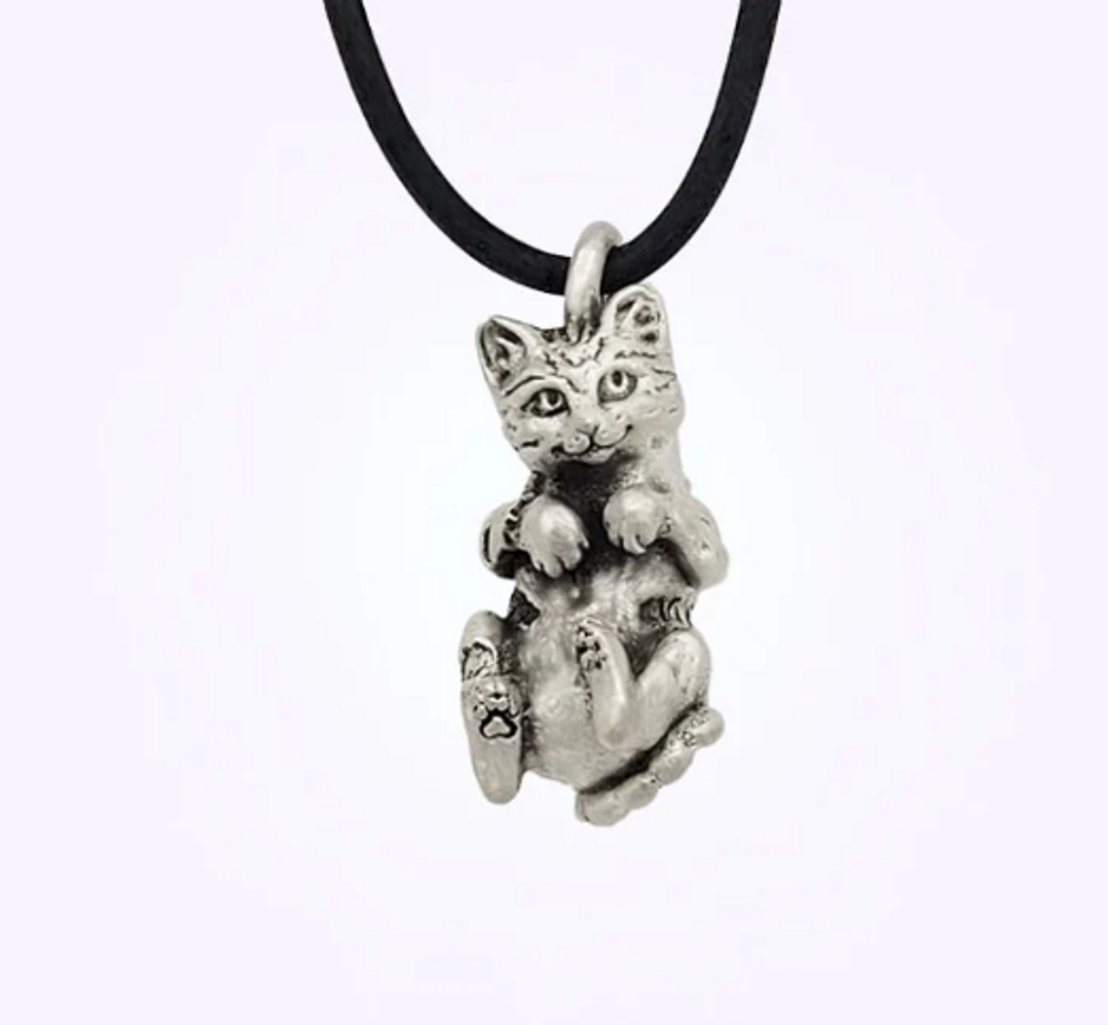 Silver Plate Handmade Cat Pendant Necklace