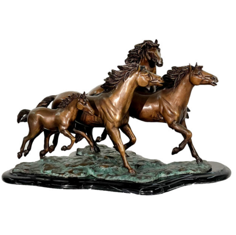 Bronze Running Horse Herd on Marble Base "Freedom Wins"