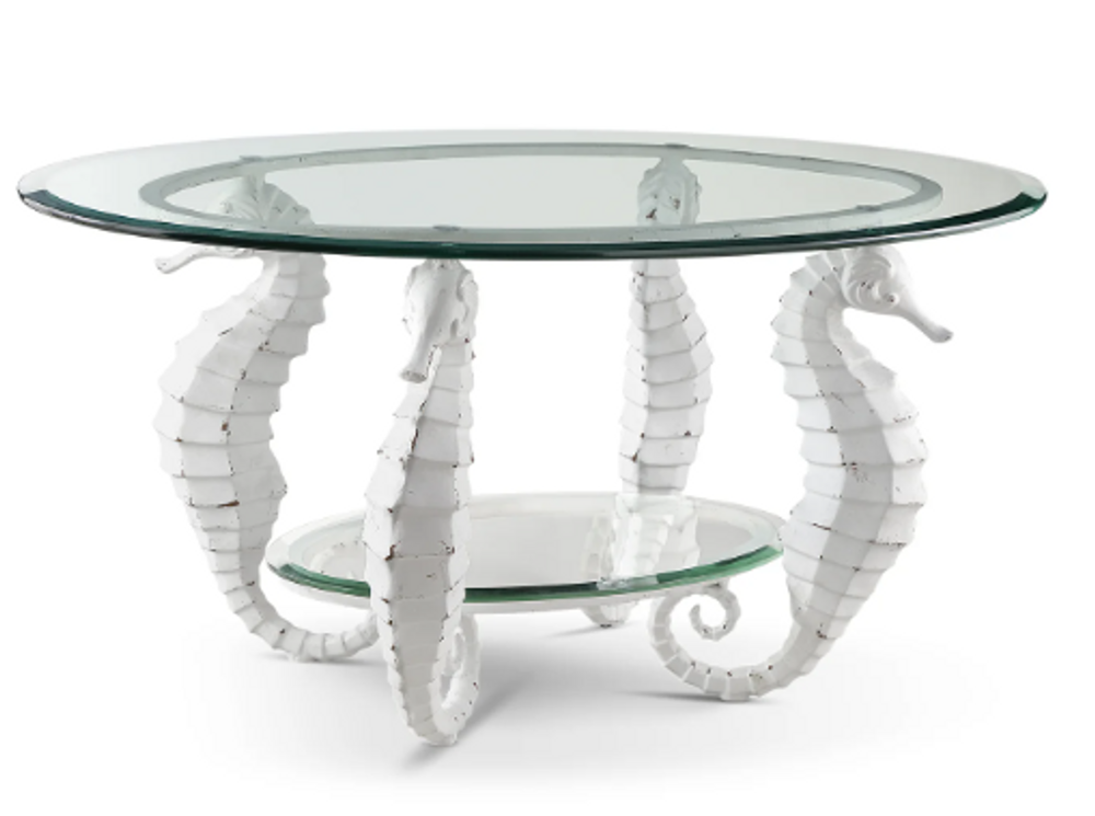 Two Tiered White Seahorse Coffee Table 