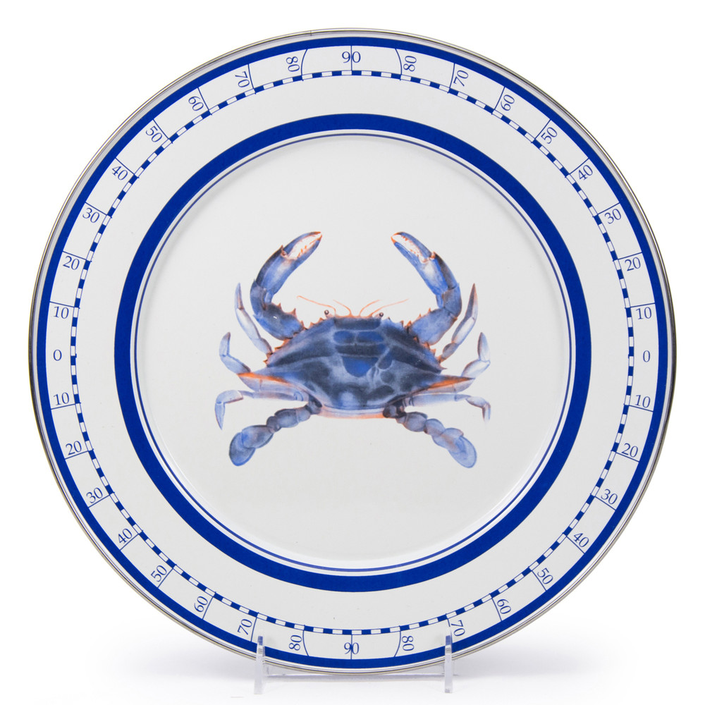 Set of 4 Blue Crab Enamel Ware Chargers 