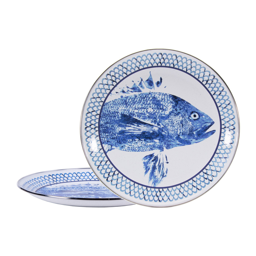 Set of 4 Fish Enamel Ware Chargers