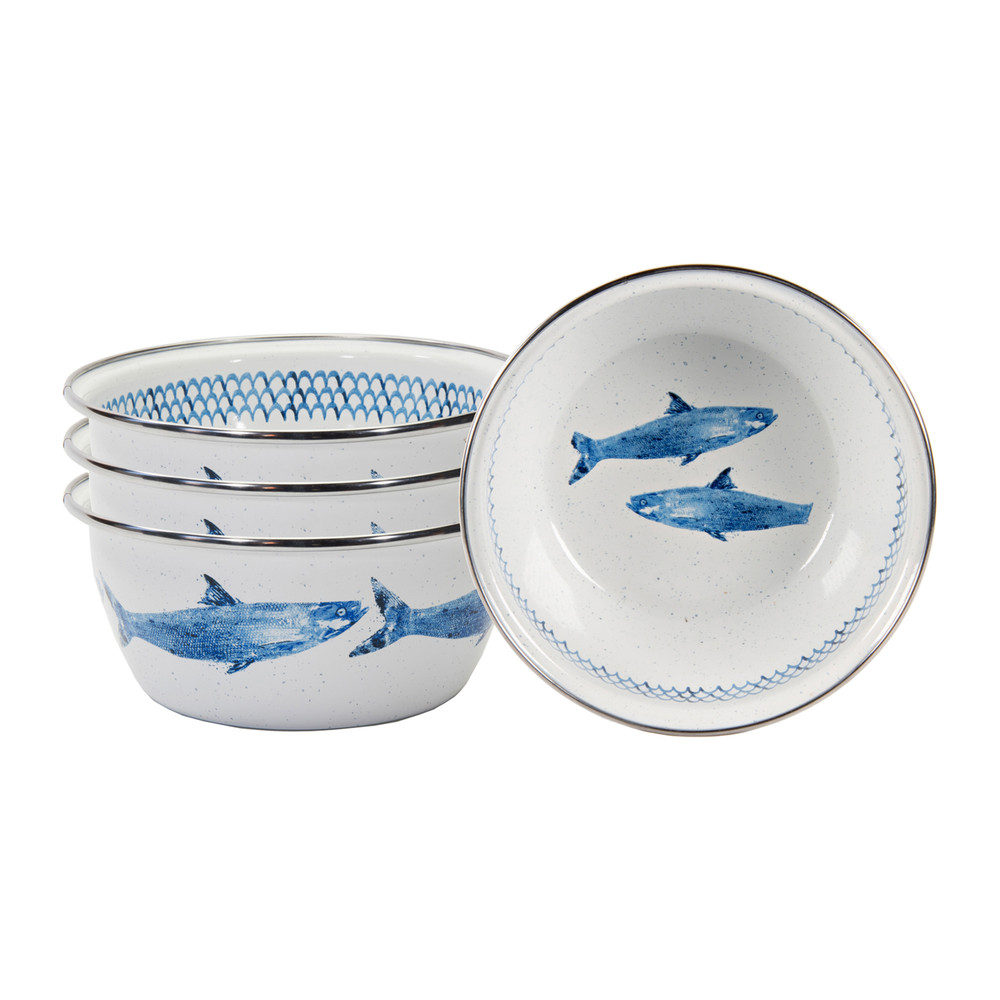 Set of 4 Fish Enamel Ware Bowls