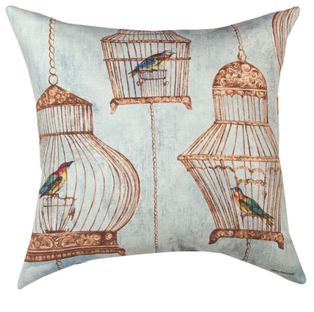 Birds in Cages Indoor/Outdoor Pillow "Lily's Perch"