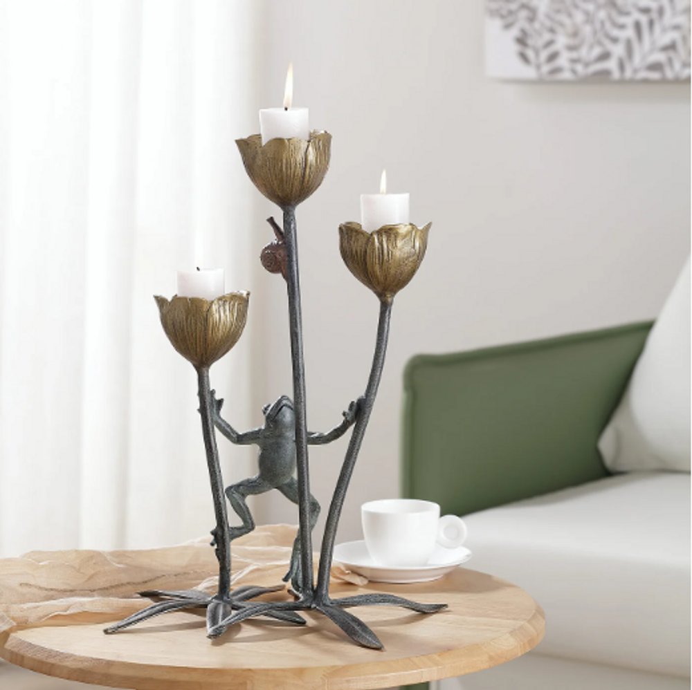 Frog and Flower Trio Candleholder